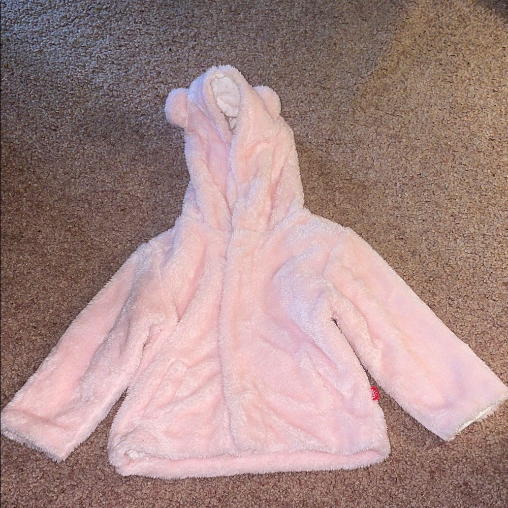 Plush Pink Hooded Kids Jacket with Bear Ears